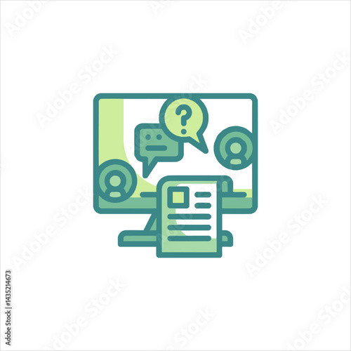 Online support system assists customers with inquiries through chat and documentation on a computer screen, offering assistance and solutions in a modern, helpful theme.