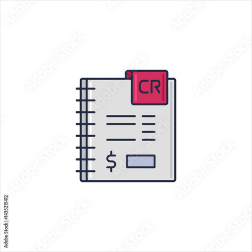 Credit report shows financial information on a ledger with a dollar sign, indicating credit history and scores for financial planning.