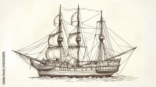 Wallpaper Mural Antique maritime drawing of Concepcian from Magellan's fleet, hand-drawn with vintage line work on a white background Torontodigital.ca