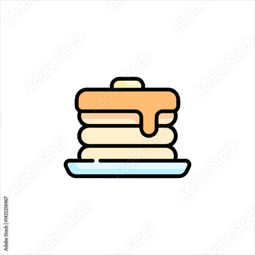 Stack of pancakes with syrup dripping down sits on a light blue plate, representing a delicious breakfast treat in a simple and appealing style.