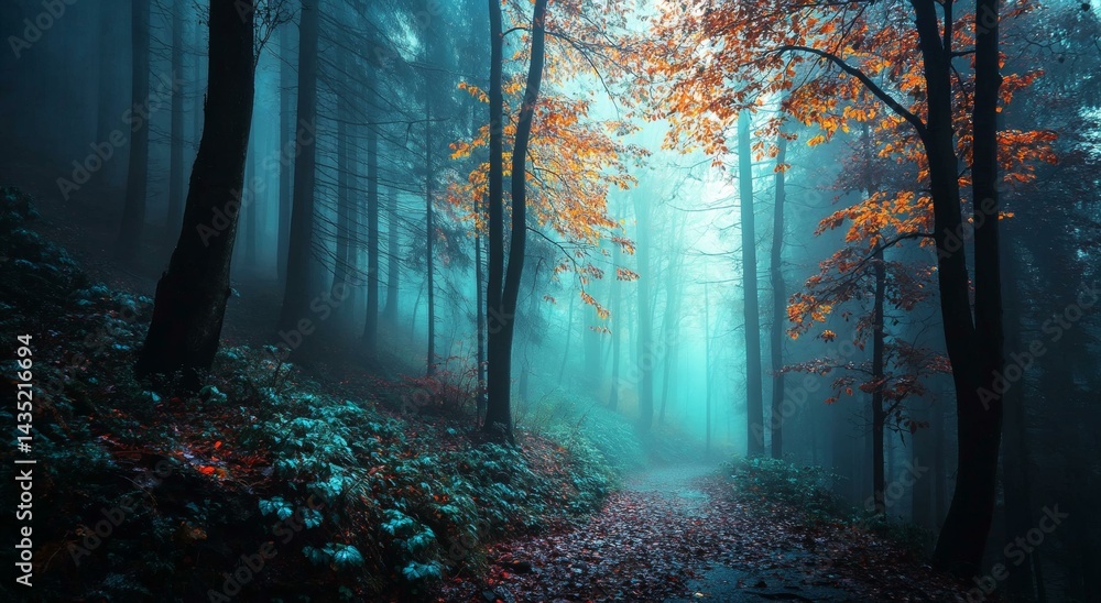 Fototapeta premium Misty Autumn Forest Path