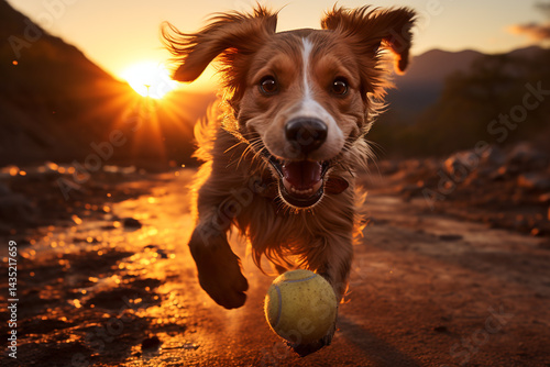 Wallpaper Mural Playful Dog Chasing a Ball During Golden Hour

 Torontodigital.ca