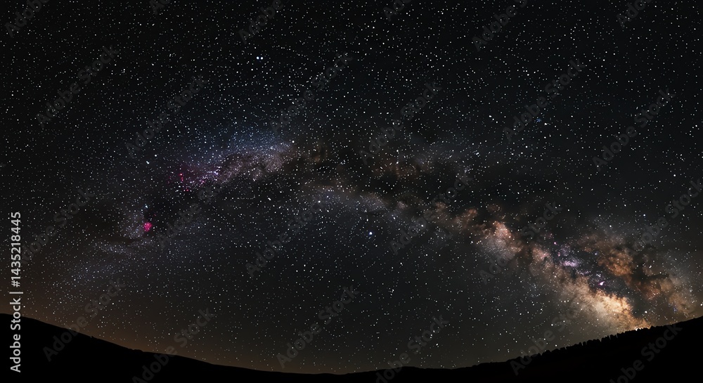Fototapeta premium Milky Way Galaxy Shining Over Dark Landscape at Night