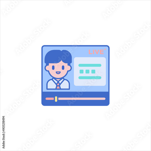 Smiling man presenting live stream on screen with simple interface, creating engaging and accessible online content for viewers.