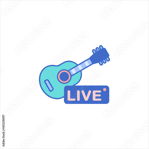 Acoustic guitar announces live music performance with bright colors and playful style, creating a fun and inviting atmosphere for music lovers.