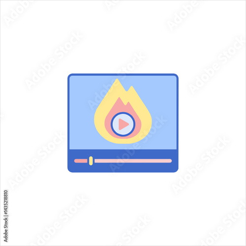 Video player displays a burning flame on screen, symbolizing hot content and engaging entertainment in a digital age.