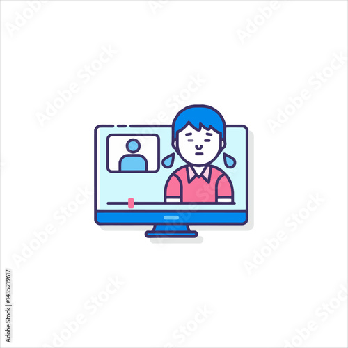 Sad girl watches video on computer screen in her room, feeling lonely and isolated, highlighting the impact of online content on mental health.