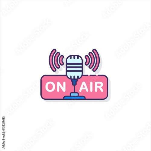 Microphone broadcasting live on air sign, representing radio communication and podcasting with a modern, clean aesthetic.