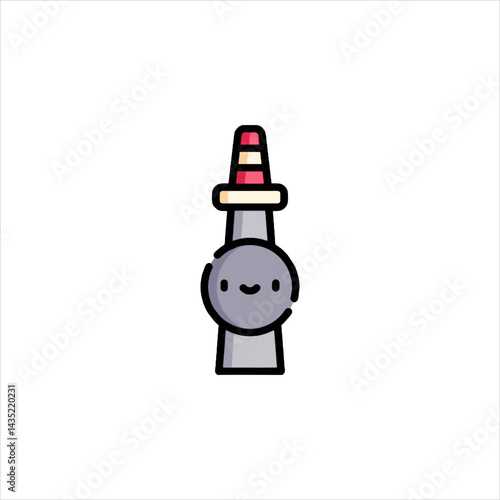 Cartoon tower with smiling face stands tall against a white backdrop, radiating a playful and whimsical vibe, perfect for children's content.