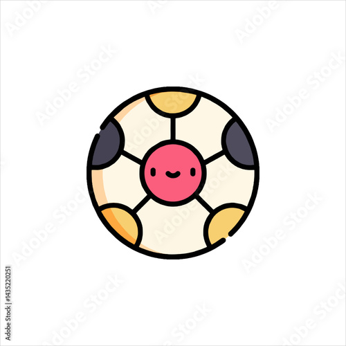 Cute cartoon soccer ball smiling cheerfully on white surface, representing fun and playful activity, perfect for children's designs.