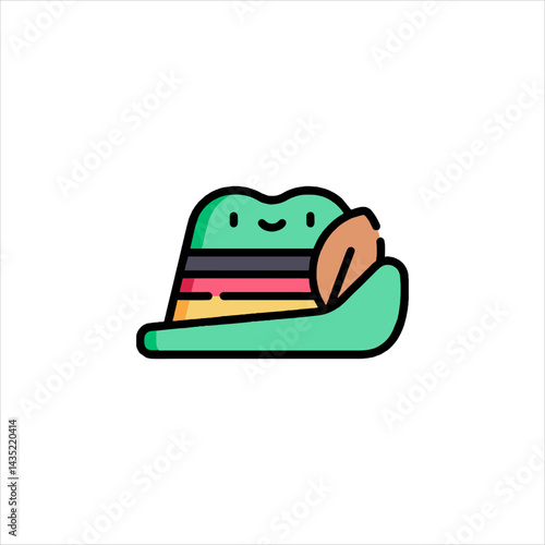 Cartoon german hat smiling in a simple style with bright colors, representing traditional bavarian culture and festive spirit.