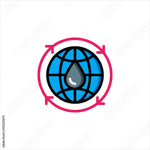 Globe with oil drop and rotating arrows symbolizing sustainable energy and environmental protection on white, clean and modern concept.