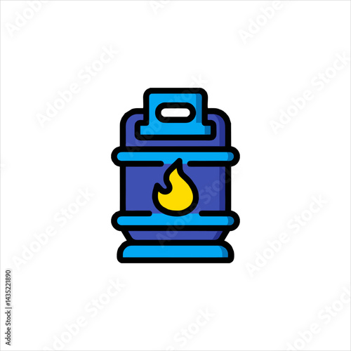 Blue propane tank with yellow flame sits ready for grilling on a sunny patio, symbolizing summer cookouts and outdoor gatherings.
