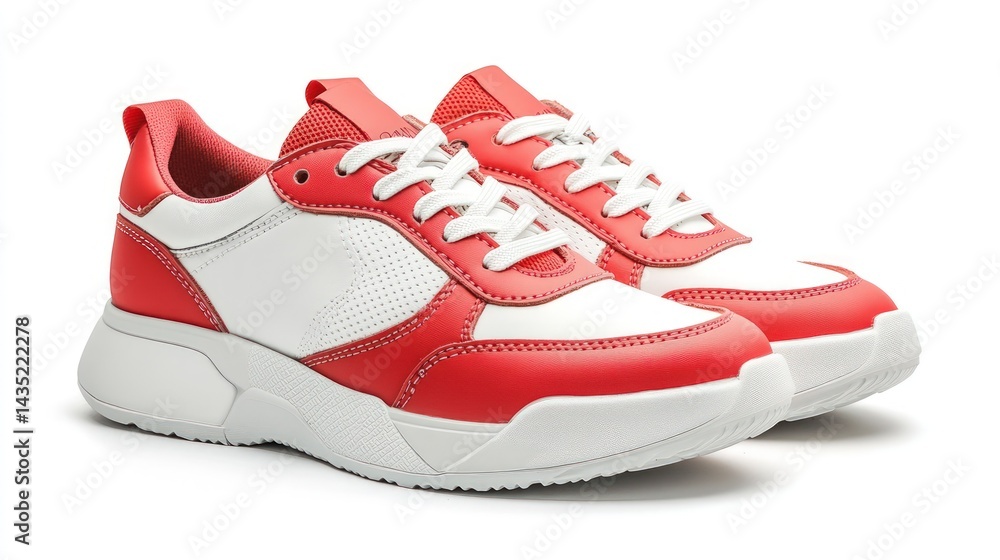 Pair of red and white athletic shoes Pair of red and white athletic shoes