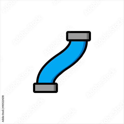 Blue pipe curves diagonally against a white backdrop, representing plumbing or industrial systems in a simple and clean style.