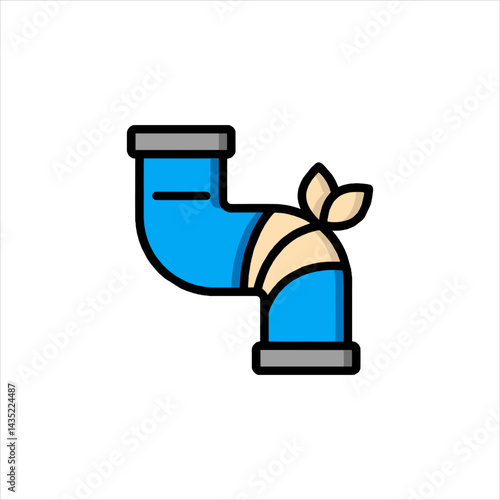 Leaking blue pipe gets repaired with bandage in emergency plumbing situation, symbolizing urgent fix and temporary solution.