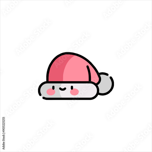 Cute santa hat smiling sweetly with rosy cheeks on white background, creating a festive and cheerful mood.