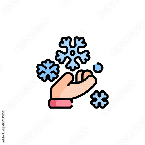 Hand holding snowflakes in winter season, representing the beauty and fragility of nature during a cold, snowy day.