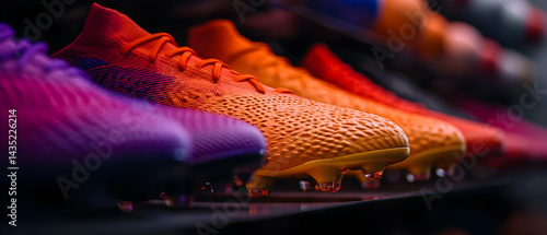 Colorful sports shoes on display