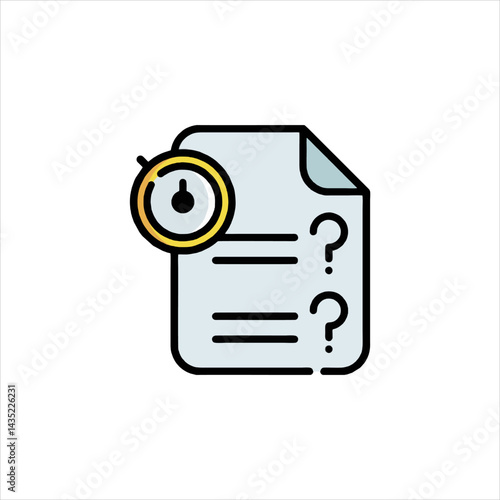 Document with question marks and clock represents deadline or pending tasks on white backdrop, conveying urgency and importance.