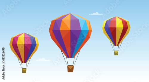 Colorful Hot Air Balloons Flying in Clear Blue Sky