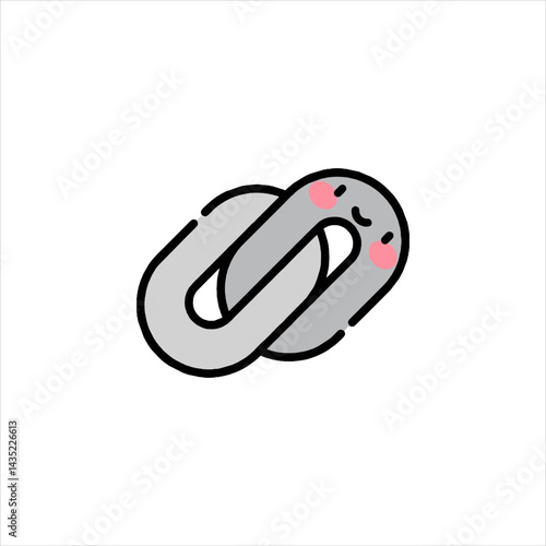 Smiling chain link character connects with another, representing connection and unity on a clean white surface, conveying a friendly and approachable theme.