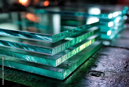 Obraz na płótnie Stacked Glass Sheets in Manufacturing w salonie