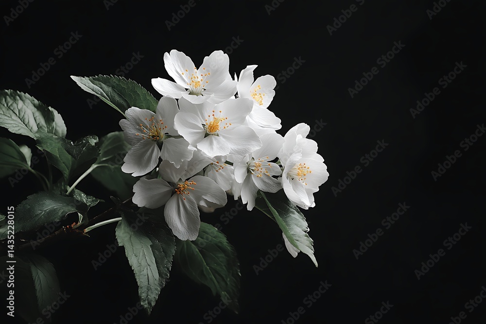 Obraz premium Close-up of Blooming White Flowers on a Dark Background