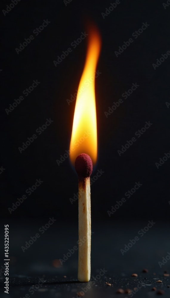 Warm orange flame dancing on the end of a wooden matchstick , warm glow, ember Warm orange flame dancing on the end of a wooden matchstick , warm glow, ember