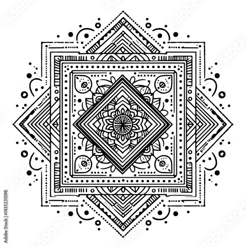 square Set of Rangoli design concept of line drawing isolated on white background 