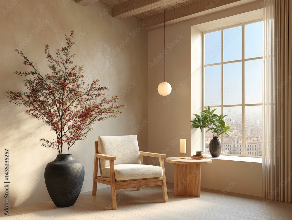 Fototapeta premium Modern Minimalist Interior Design with Large Window View