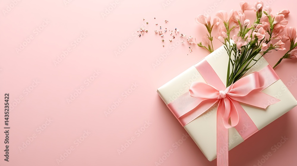 Pink Gift Box with Flowers. Pink Gift Box with Flowers.