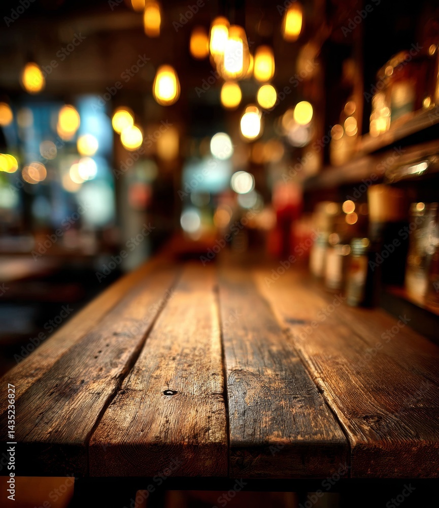 Rustic Wooden Table Top in a Night Bar Rustic Wooden Table Top in a Night Bar