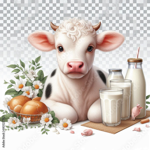 Milk Dairy Cow Isolated on Transparent White Background 