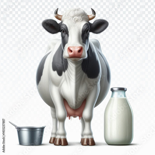 Milk Dairy Cow Isolated on Transparent White Background 