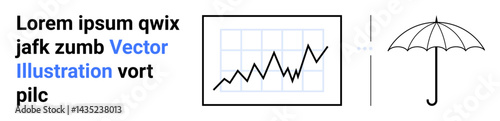 Rising financial chart alongside umbrella symbolizing growth, stability, and security. Ideal for financial services, insurance, business planning, risk management, investment protection, economic