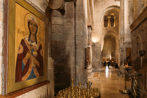 Mtskheta, Georgia. Svetitskhoveli Cathedral Of The Living Pillar, Ancient Georgian Orthodox Church. Fresco, Frescoes