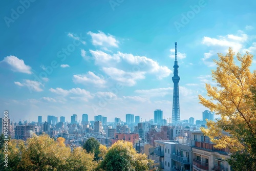 Autumnal Tokyo Skyline with Tokyo Tower
