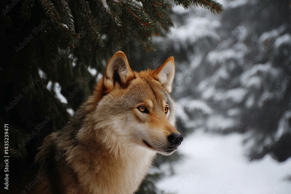 Fototapeta premium Winter Wolf in the Snowy Forest