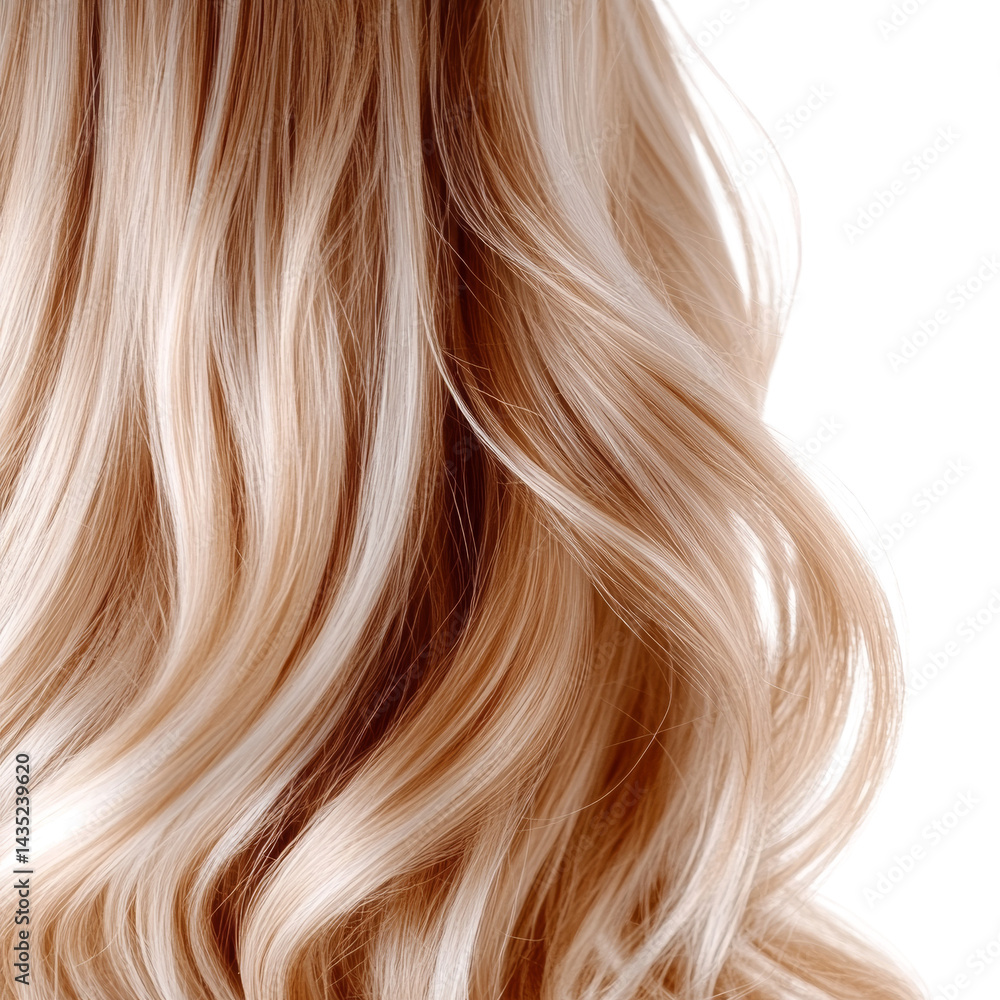 Fototapeta premium Cascading blonde curls creating a gentle wave pattern against an stark backdrop