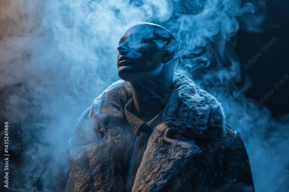 Mannequin in Smoke with Fur Coat and Dramatic Lighting Effects Mannequin in Smoke with Fur Coat and Dramatic Lighting Effects