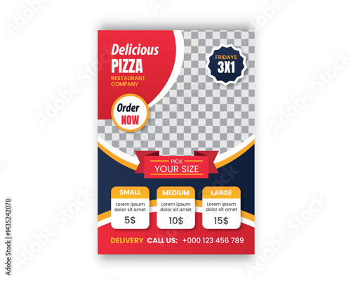 Delicious pizza restaurant food flyer design. A4 size template.