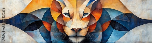 Majestic lion portrait in geometric style. Art print for interior design
