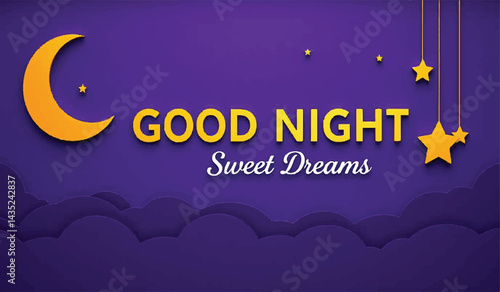 Good Night Sweet Dreams Moon Stars Purple Scene, "Sleep Tight, Dream Bright – Nighttime Wishes Banner"



