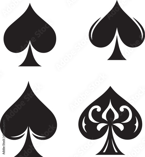 Vector Illustration of Spade Symbols - Black and White Silhouette Clipart