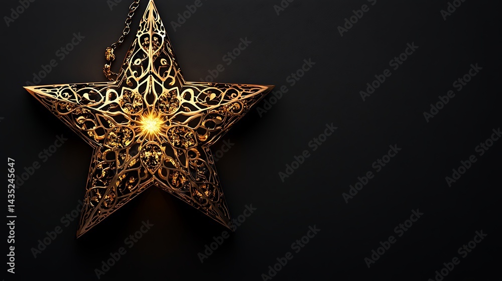 Golden Star Lantern with Dark Background. Golden Star Lantern with Dark Background.