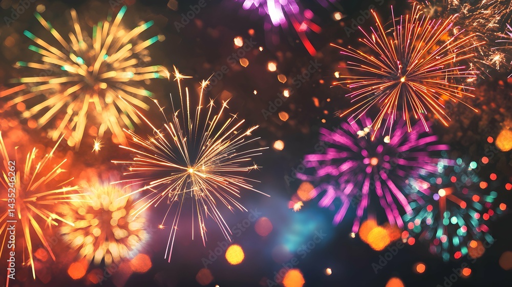 Fototapeta premium These lively fireworks are a canvas for your festive words!