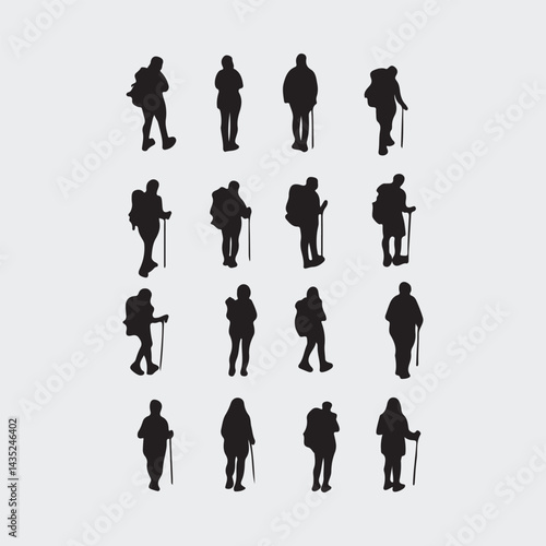 hikers high detailed silhouette free vector set