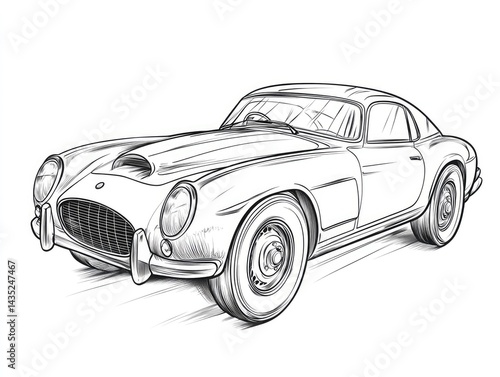 Vintage Car Sketch Drawing on White Background