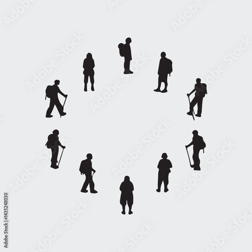 hikers high detailed silhouette free vector set